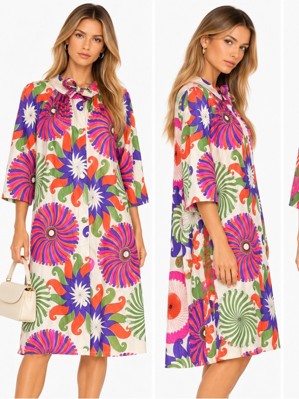 Vintage 1960s Vanity Fair Psychedelic Pinwheel Hostess Dress Mod Op Art Robe